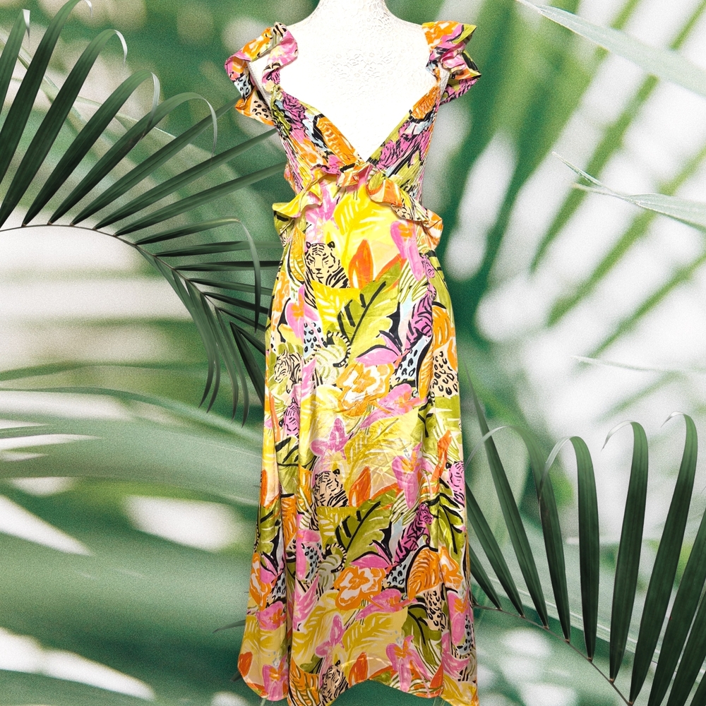 Colorful Tropical Print Maxi Dress, True Destination Resort Wear NWT Size Small